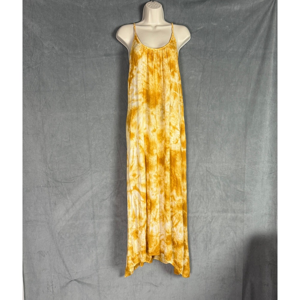 Raviya Mustard Yellow Tie Dye Maxi Dress Womens M NWT Crochet Summer Beachy